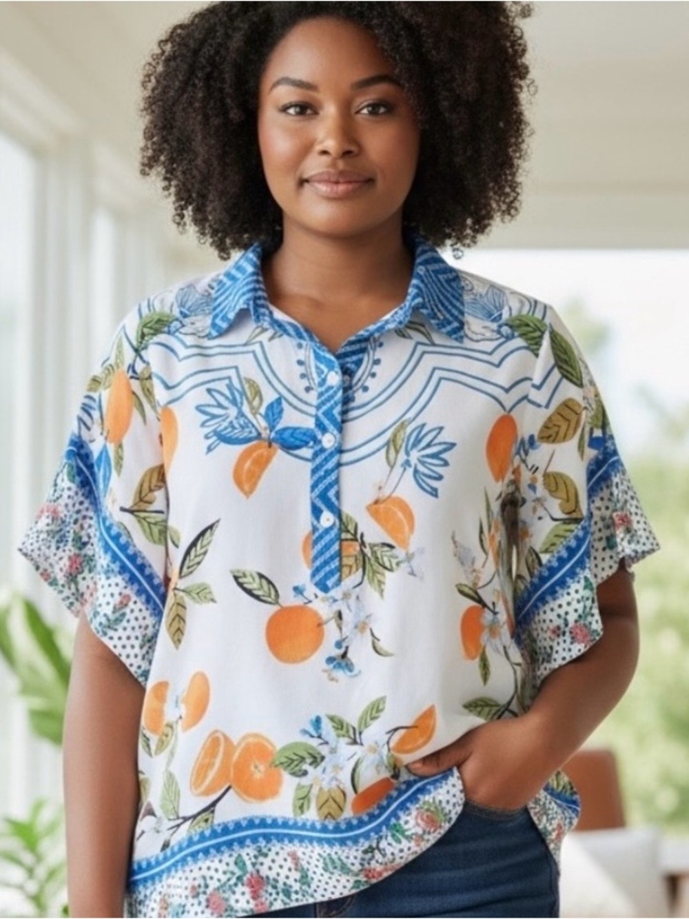 NWT John Mark Orange Citrus Mediterranean Poncho Kaftan Top Plus Size 0X 1X